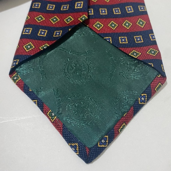 Tommy Hilfiger 100% Imported Italian Silk Neck Tie Navy Red Stripes Geometric - Picture 5 of 6